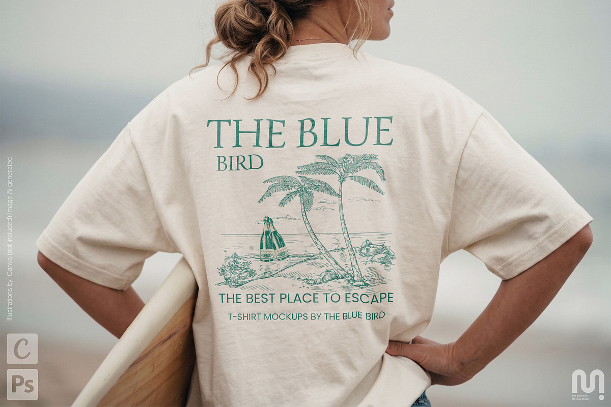 Beach T-Shirt Mockup Back view, a Shirt Mockup by The Blue Bird (Photo 5 of 8)