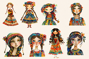 WHIMSICAL FOLK GIRL CLIPART PACK