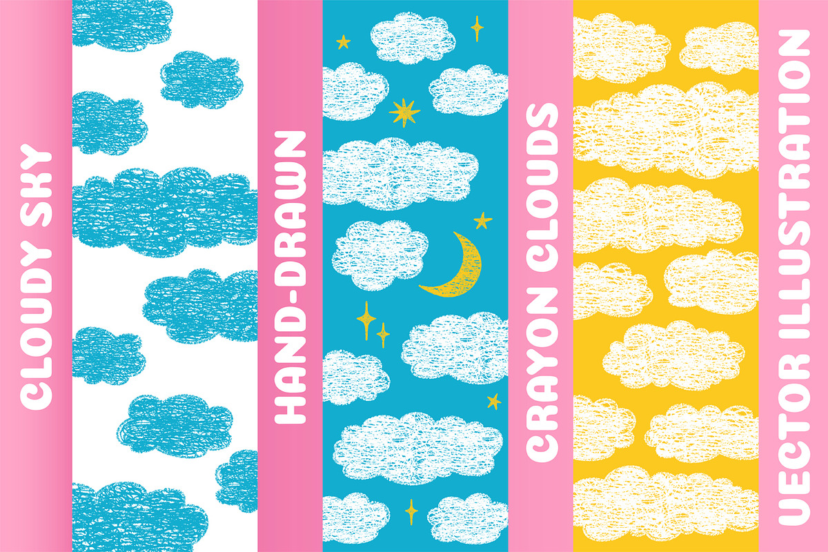 Crayon Clouds and Stars vector art, a Decorative Illustration by Neliakott ♥ (Photo 1 of 6)