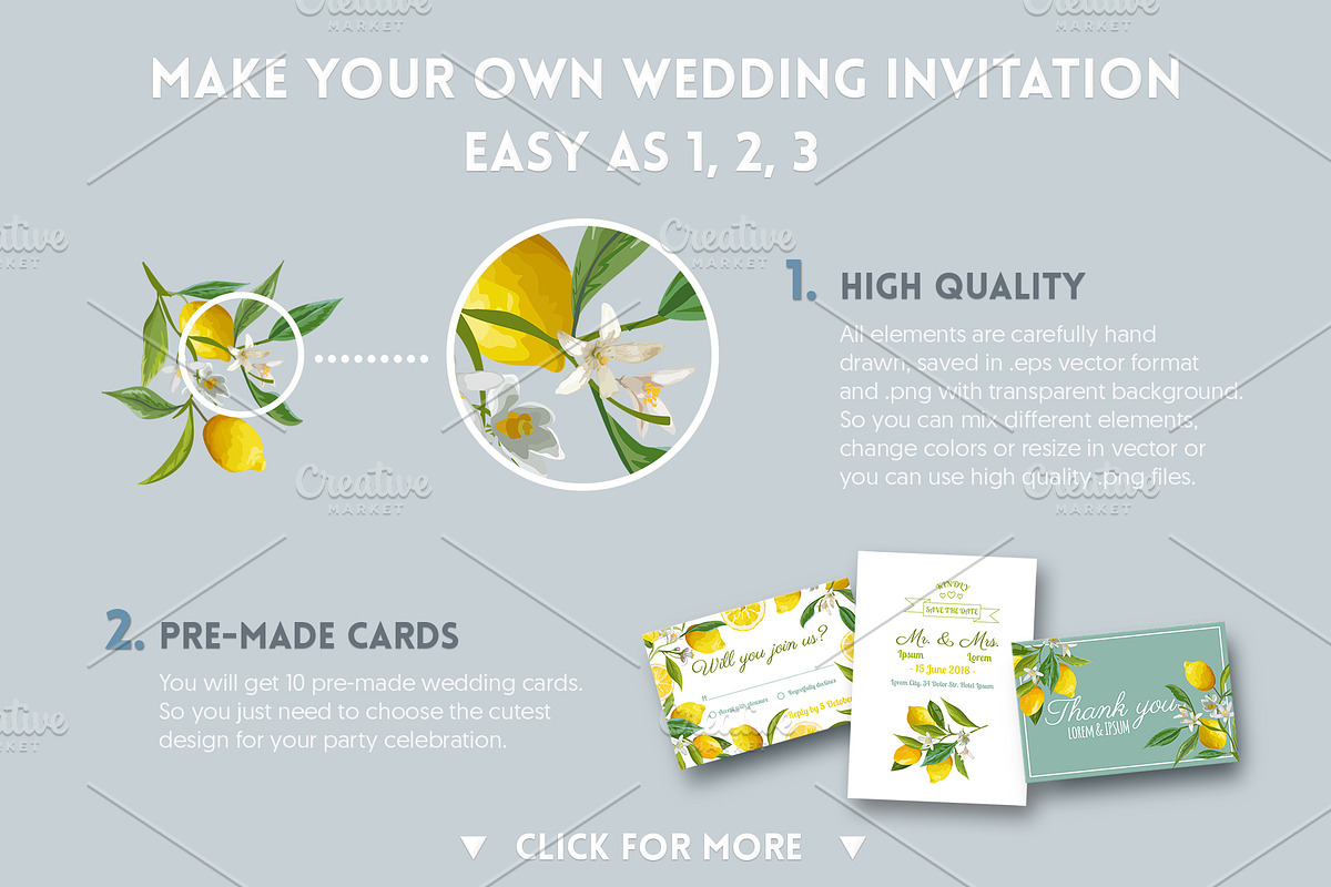 Watercolor Floral Design Set Lemons, an Illustration by Anna Studio (Photo 5 of 11)