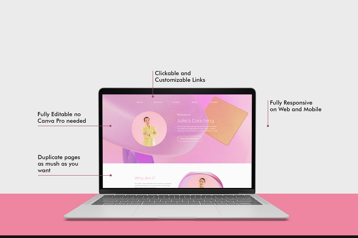 Modern Pink Canva Website Template, a Landing Page Template by ByKopi (Photo 7 of 7)