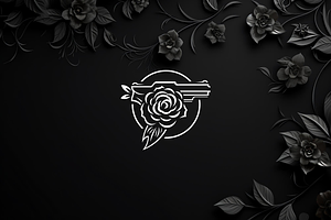 Minimalist Gun And Rose Logo