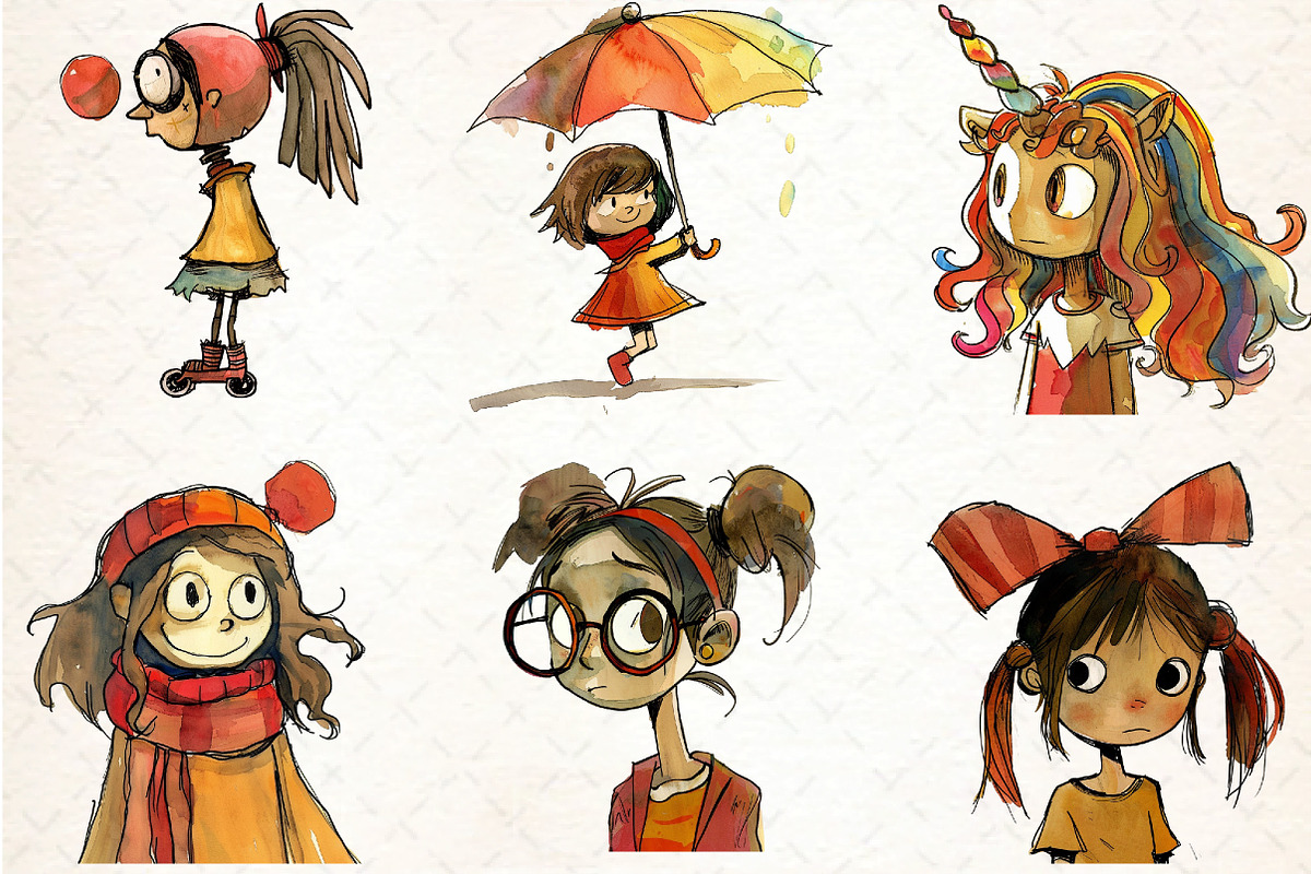 Quirky Girls Clipart, an Illustration by DreamCafeArt (Photo 7 of 8)