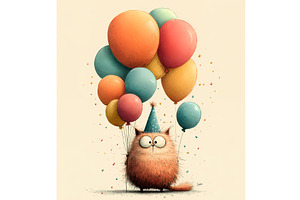 Cute birthday postcard with cat and, an Illustration by Lukas Jonaitis SHOP