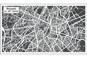 Brussels City Map In Retro Style.