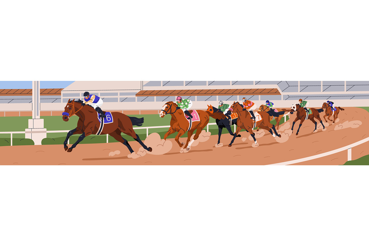 Jockeys riding horses on race track, a Sport Illustration by Good Studio (Photo 2 of 3)