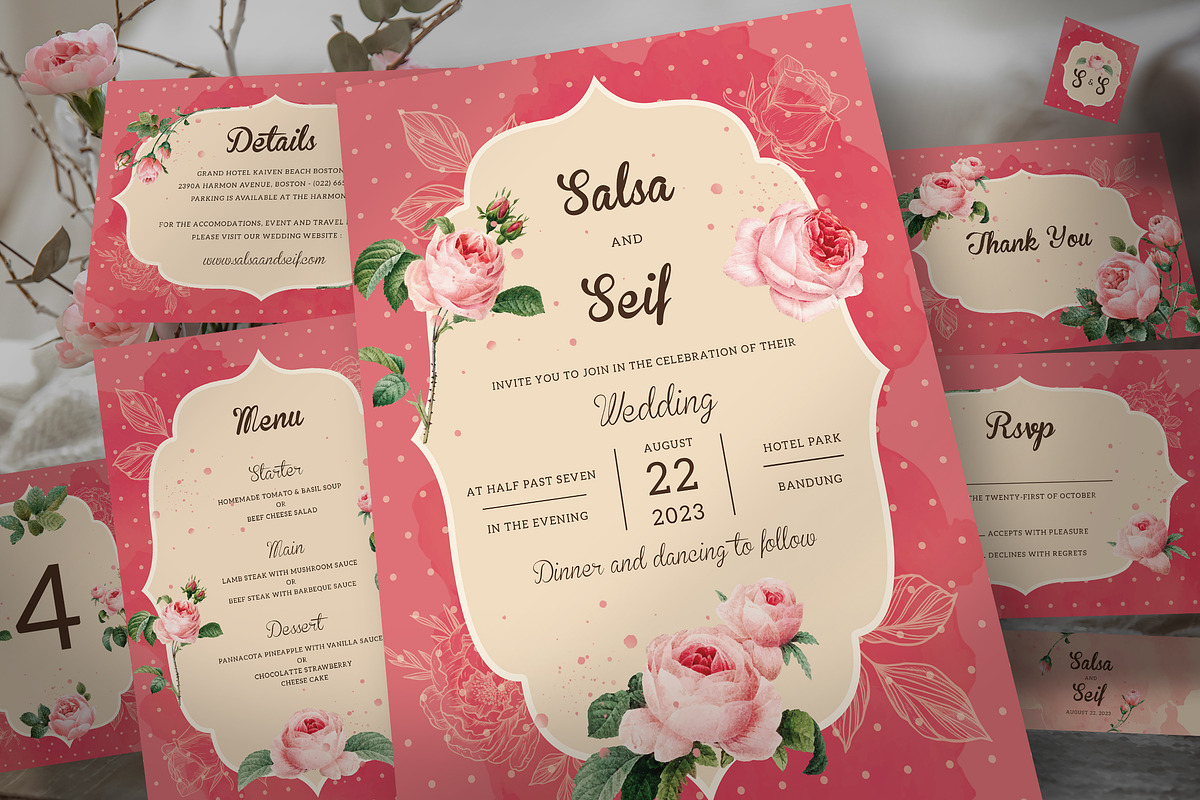 Shabby Chic Wedding Invitation Set, an Invitation Template by Aarley Kaiven