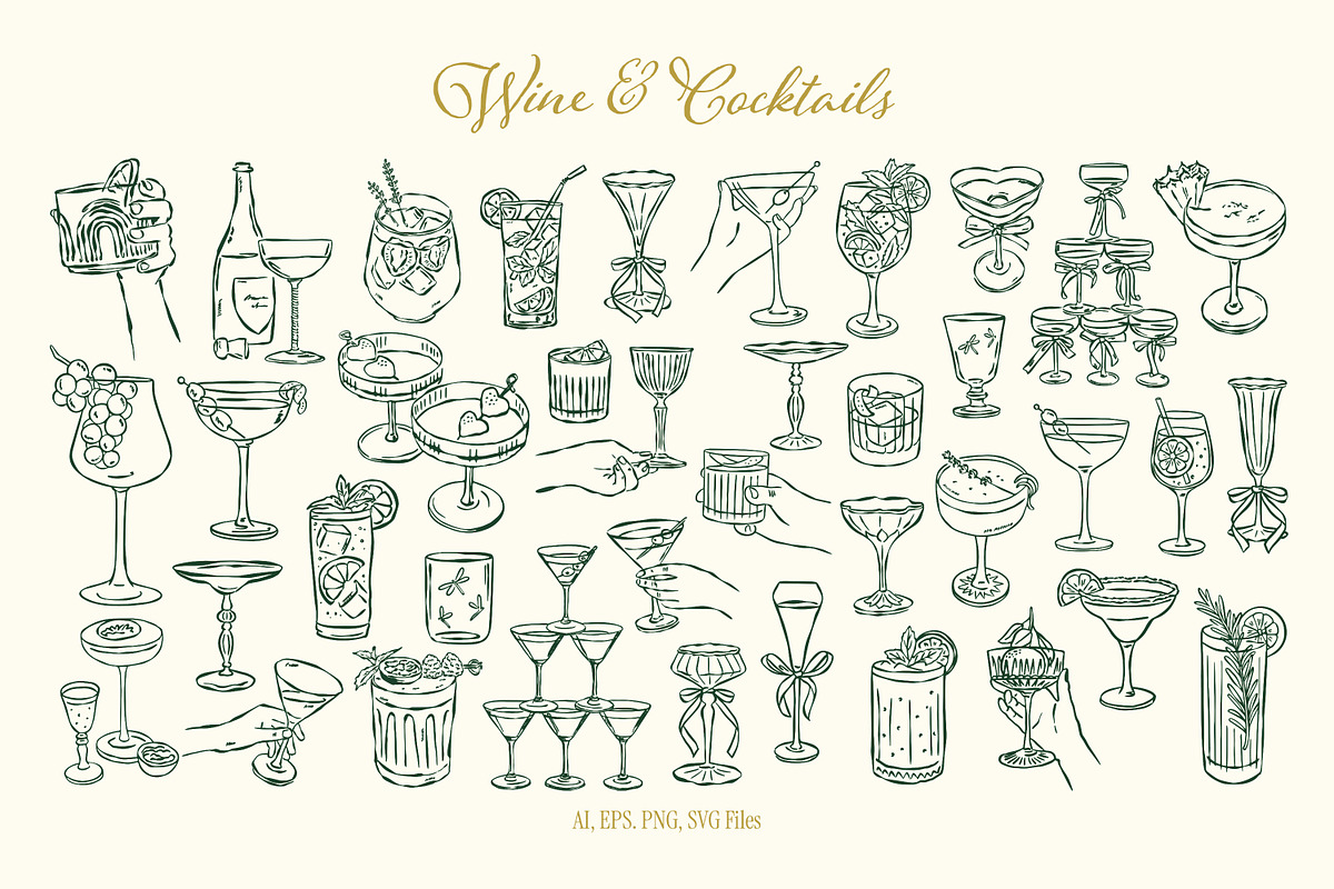 Cocktails and wine 130 illustrations, a Food Illustration by DesignThatMatters (Photo 6 of 12)