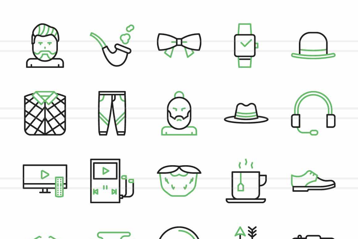 50 Hipster Green & Black Icons, an Icon by IconBunny (Photo 2 of 2)