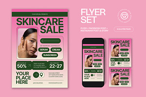 Pink Green Skincare Sale Flyer Set, a Flyer Template by graphicook