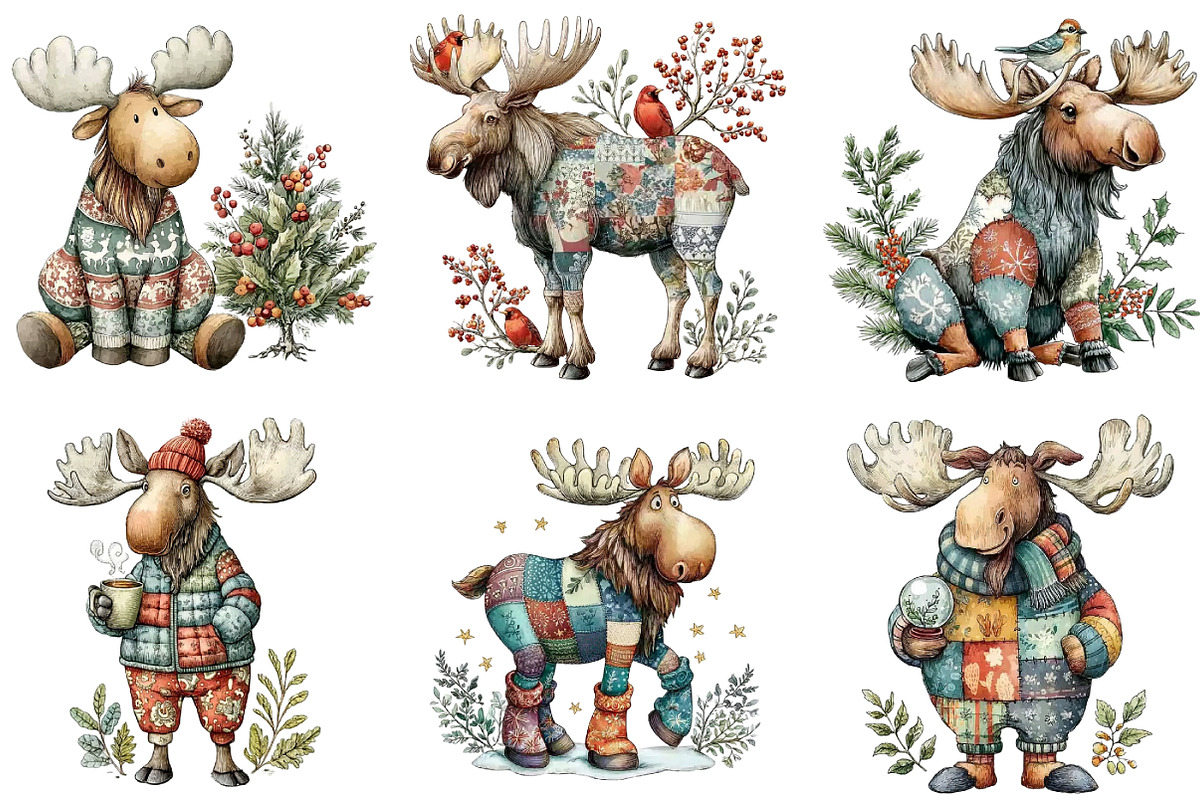 Christmas moose Clipart, an Illustration by DreamArtGraphic (Photo 4 of 4)