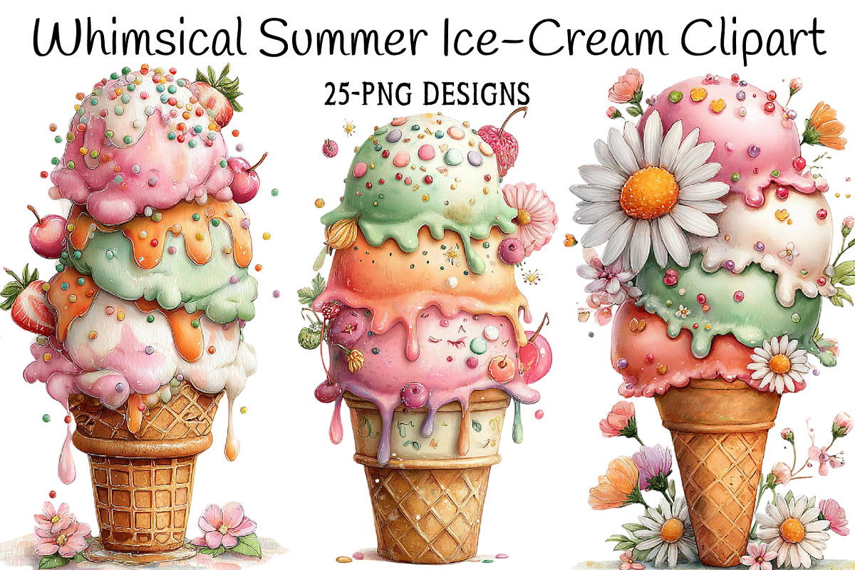 Whimsical Summer Ice-Cream Clipart, an Illustration by Daily.Designs (Photo 1 of 6)