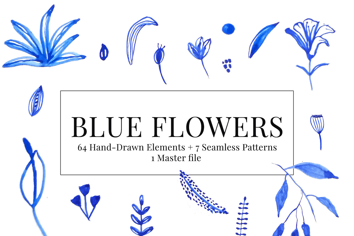 Indigo Blue Flowers Collection, a Decorative Illustration by ElicoelhoDesign Shop (Photo 1 of 10)