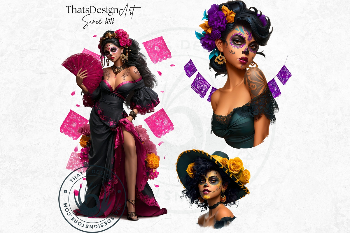 La Catrina Day of the dead Clipart 4, a Seasonal Illustration by ThatsDesignArt (Photo 10 of 10)