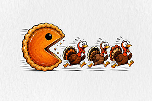 Thanksgiving Pumpkin Pie Chasing, a Seasonal Illustration by CraftArtStudio