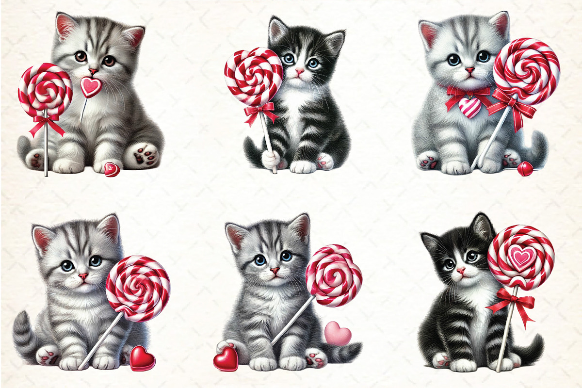 Cute Kitten Valentine's Day Clipart, an Illustration by DreamCafeArt (Photo 3 of 4)