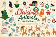 Christmas Animals Illustrations, a Seasonal Illustration by Anna Studio (Thumbnail 1 of 12)