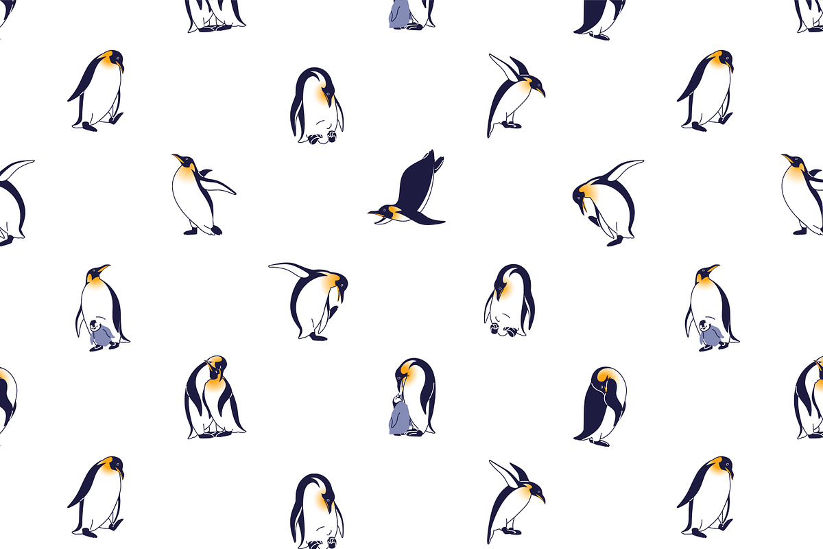 King penguins set + seamless pattern, an Animal Illustration by PaperTrident (Photo 4 of 4)