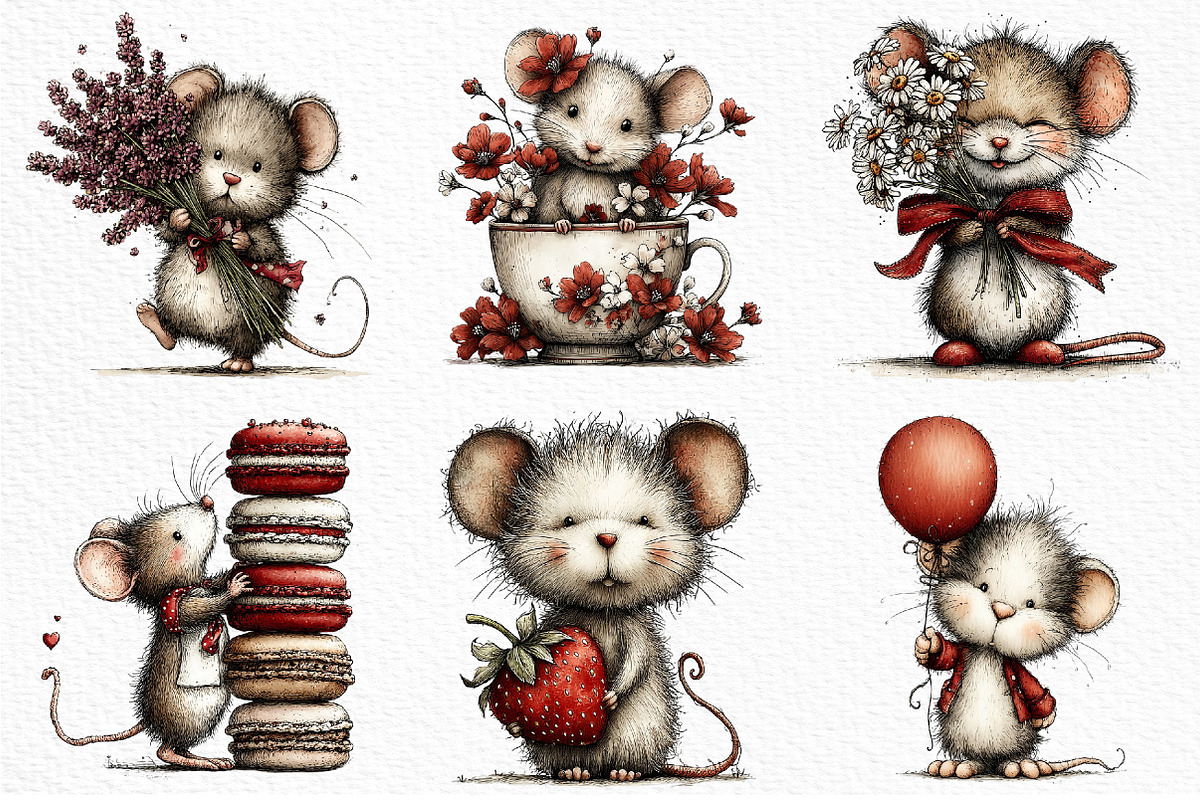Cute Watercolor Mouse Bundle, an Animal Illustration by Craft Nest (Photo 6 of 6)