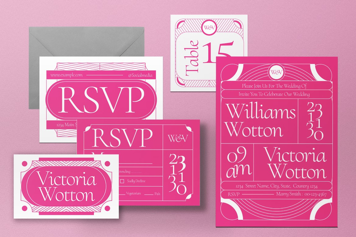 White Artdeco Wedding Invitation Set, an Invitation Template by graphicook (Photo 6 of 6)