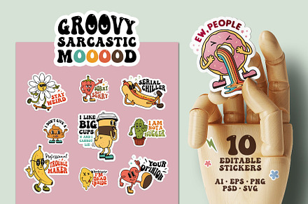 Groovy Sarcastic Mood. 10 Stickers