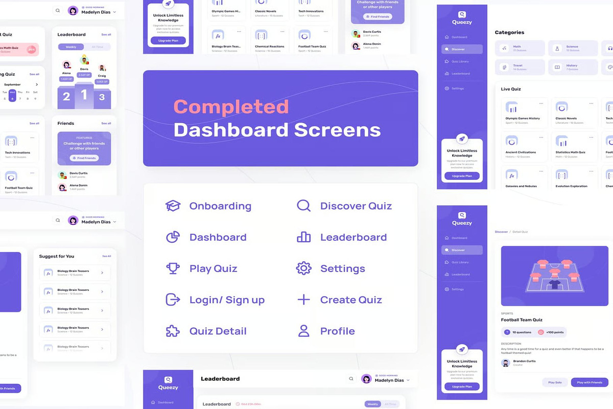 Queezy Dashboard Quiz Dashboard UI, an UI Kit Template by Creative Perspective (Photo 8 of 8)