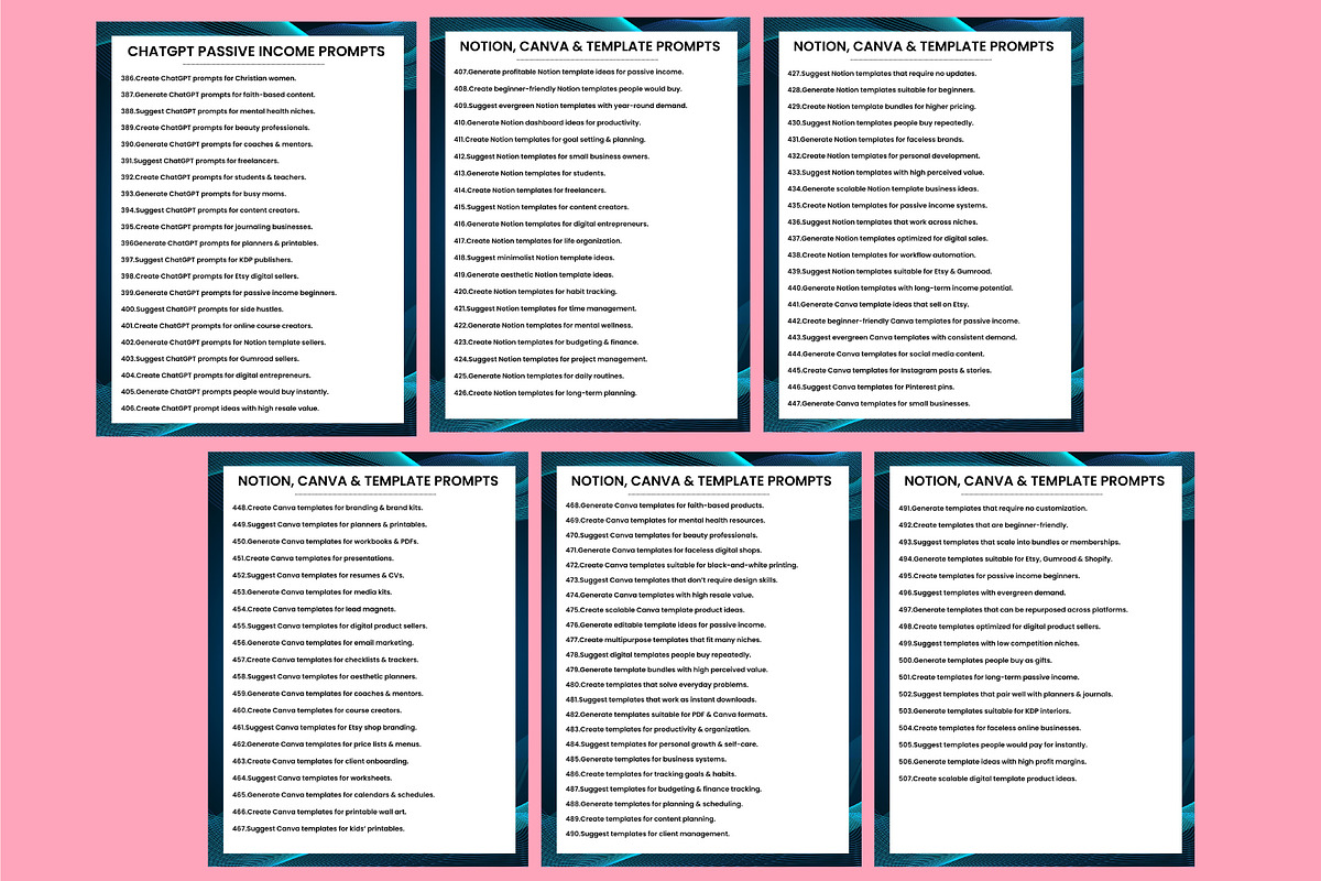 500+ Etsy Passive Income Prompts, a Stationery Template by Shumaya (Photo 6 of 6)