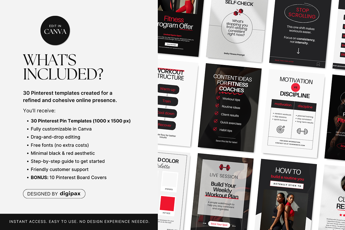 Fitness Gym Pinterest Pin Templates, a Social Media Template by DigiPax (Photo 2 of 11)
