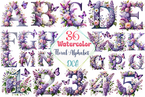 Watercolor Floral Alphabet Clipart, an Illustration by DreamCafeArt