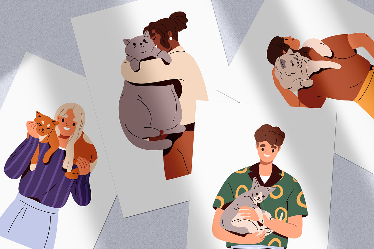 Happy people with cute cats set, an Animal Illustration by Good Studio (Photo 5 of 5)