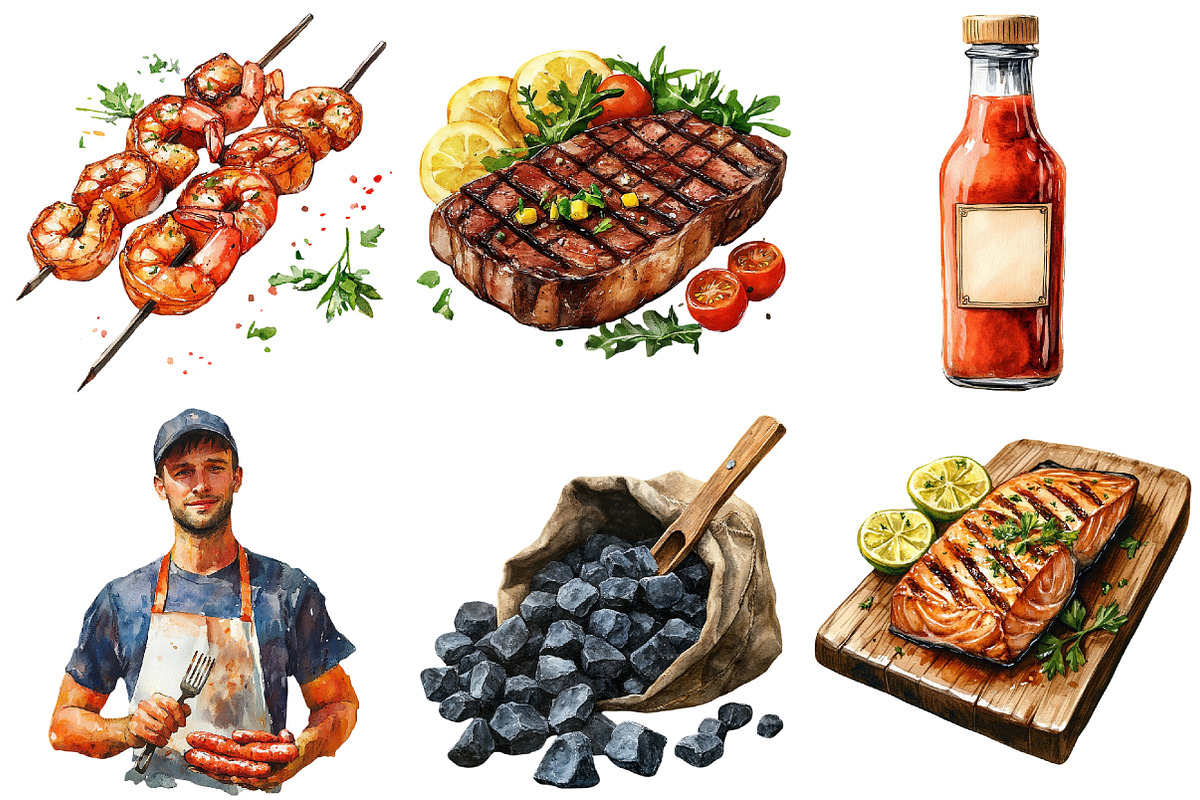 Watercolor BBQ Barbecue Clipart, an Illustration by Craft Nest (Photo 9 of 11)