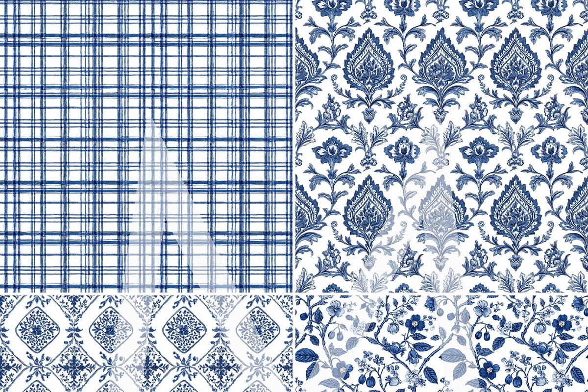 Blue Toile de Jouy Pattern Paper Set, a Pattern Graphic by Maishop (Photo 5 of 15)