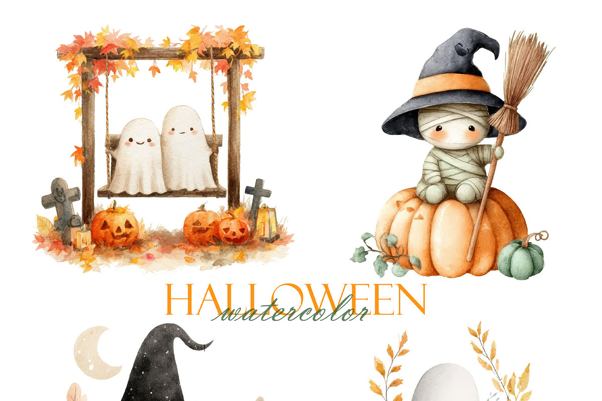 Cute & Spooky Watercolor Halloween, a Pattern Graphic by Deckar_art (Photo 4 of 5)