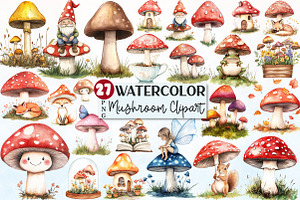 Watercolor Mushroom Sublimation Clip, an Illustration by Rose Art