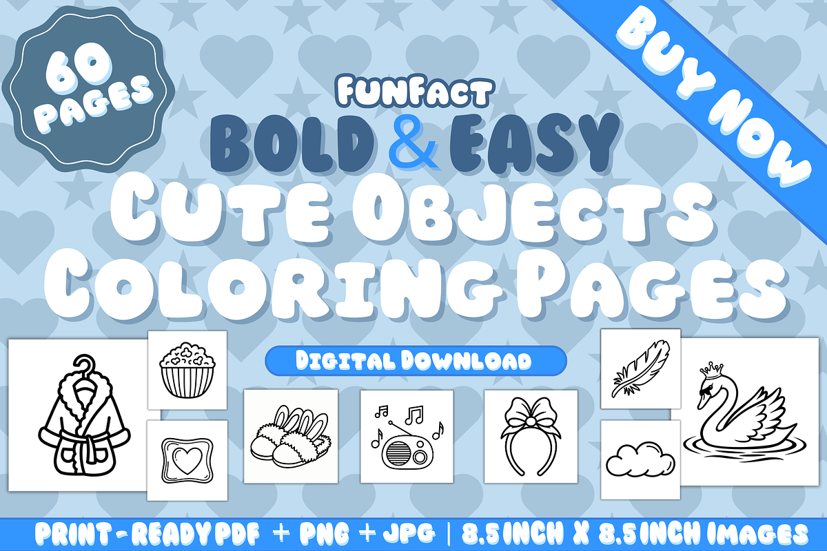 60 Cute Objects Coloring Pages, an Education Illustration by FunFact (Photo 1 of 5)