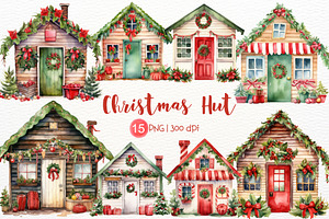 Christmas House Watercolor Clipart