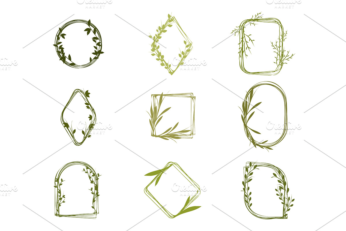 Green floral frames set with natural, an Object Illustration by okskukuruza