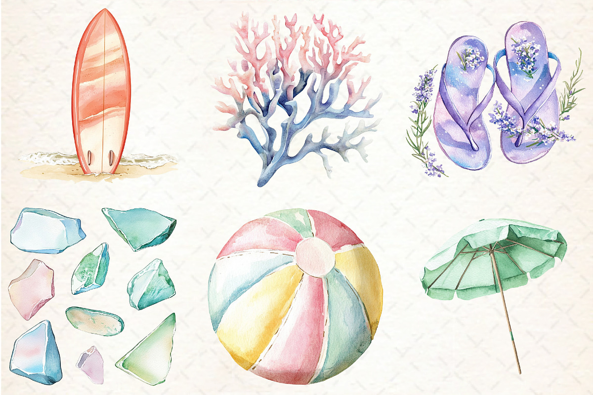 Pastel Beach Elements Clipart, an Illustration by Libby Wishes (Photo 2 of 7)