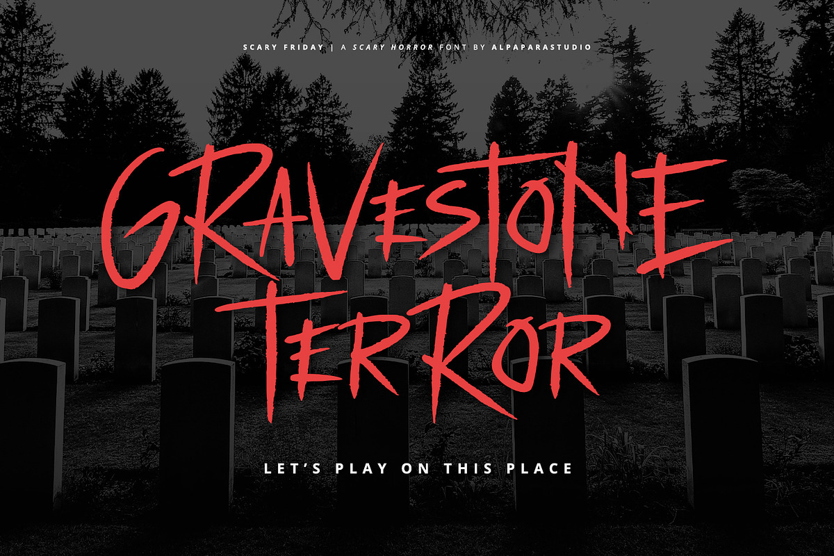 Scary Friday - Horror Display Font, a Script Font by Alpaprana (Photo 5 of 11)
