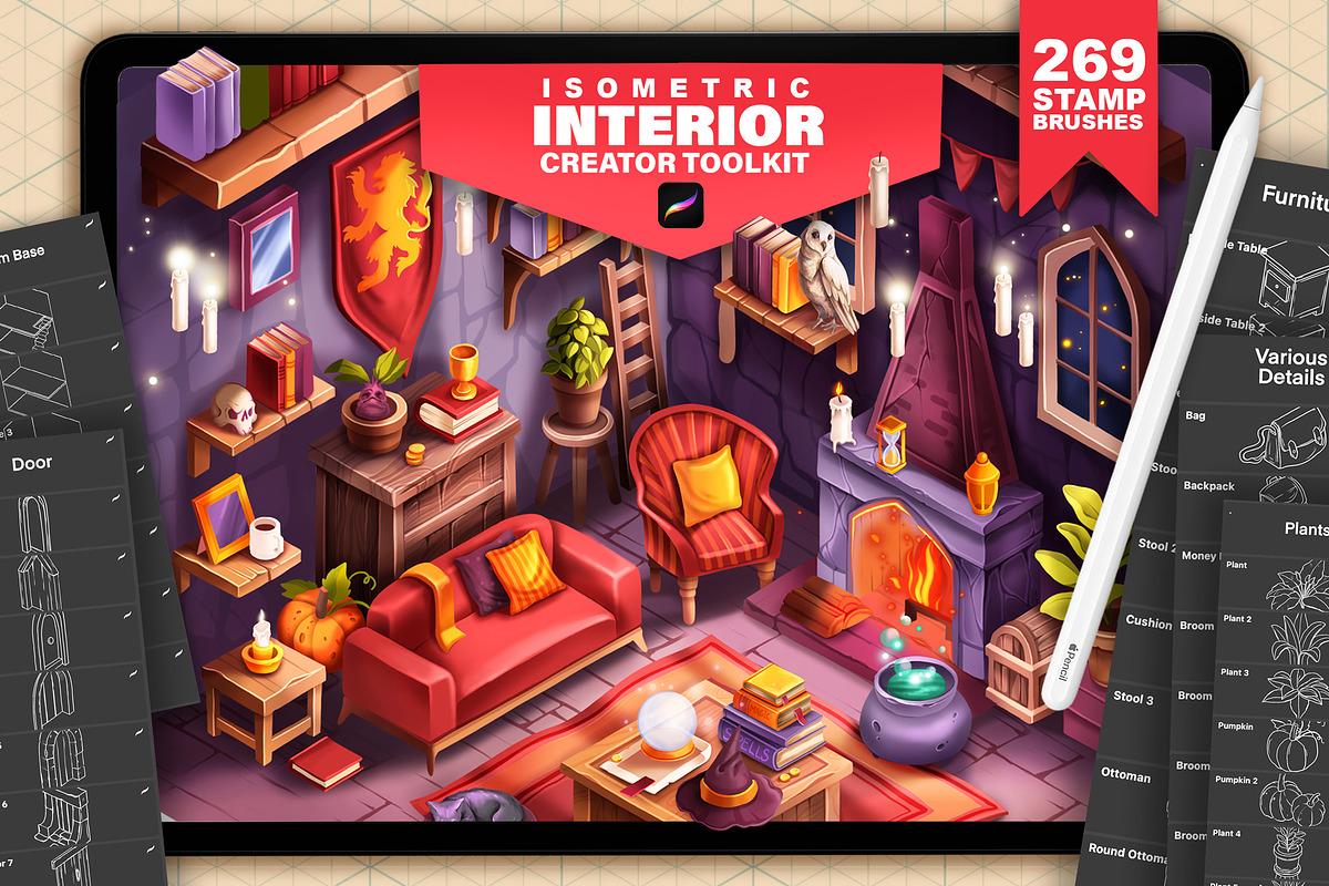 ISOMETRIC INTERIOR PROCREATE CREATOR, a Brush Add-On by AlexandraArt (Photo 1 of 9)