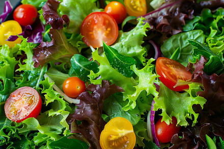 A vibrant salad featuring fresh lett, a Photo by Iftikhar Alam