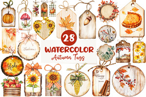 Vintage Wooden Autumn Tags Clipart, an Illustration by CreationArt