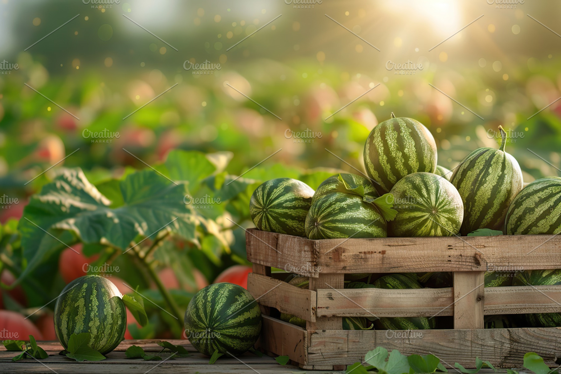 Watermelons in wooden crate, a Photo by AlyaAnd