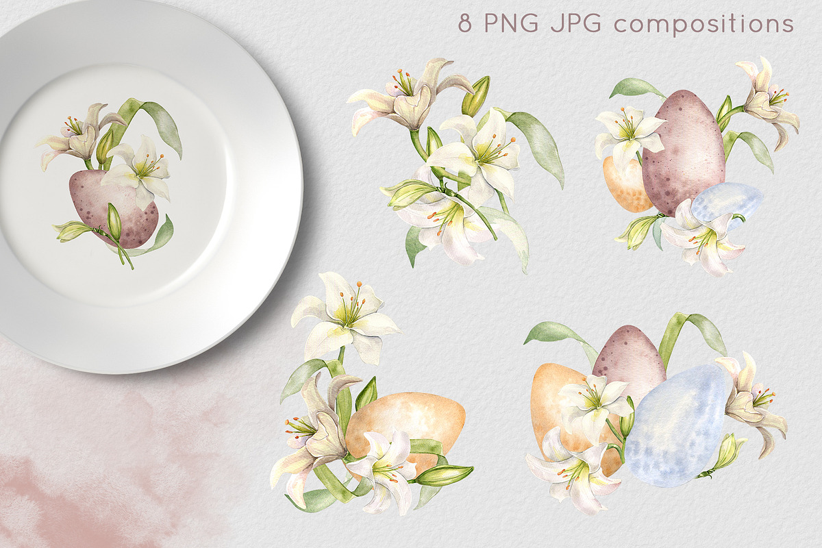 Floral Easter eggs watercolor set, an Illustration by Kate Lanbina (Photo 3 of 17)