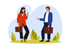 Businesswoman with Mask in Office, a Person Illustration by Flashvector