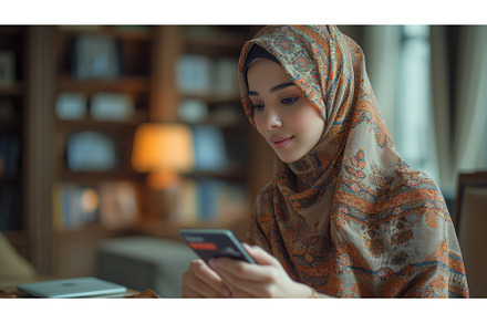 A cheerful Arabic woman using a, a Person Photo by ZinetroN