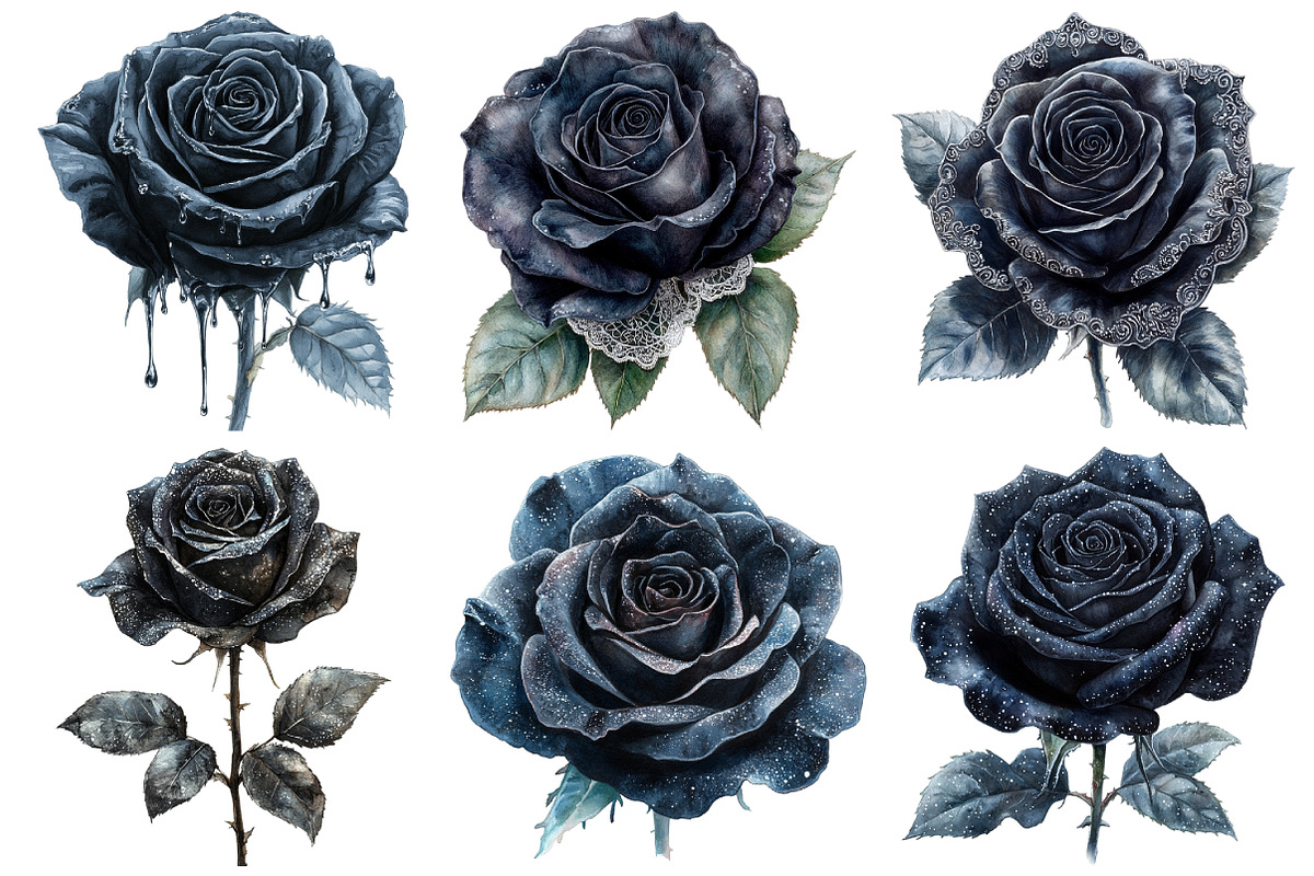 Black and Silver Glam Roses Clipart, an Illustration by Pixels.Craft (Photo 2 of 7)