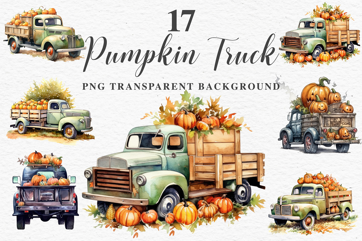 Halloween Truck With Pumpkin Clipart, a Seasonal Illustration by Rabbit Heart (Photo 1 of 10)