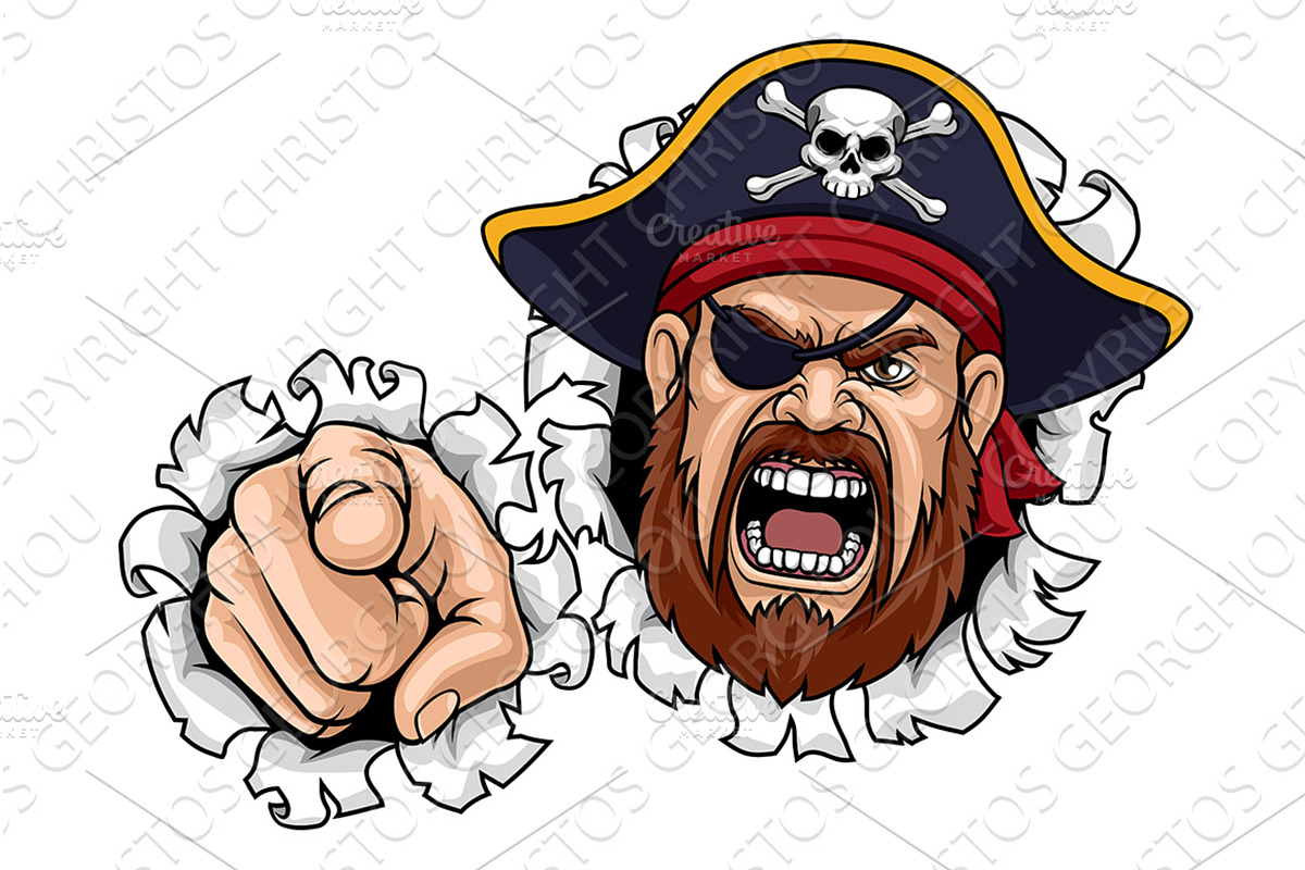 Pirate Captain Pointing Cartoon, an Illustration by Christos Georghiou