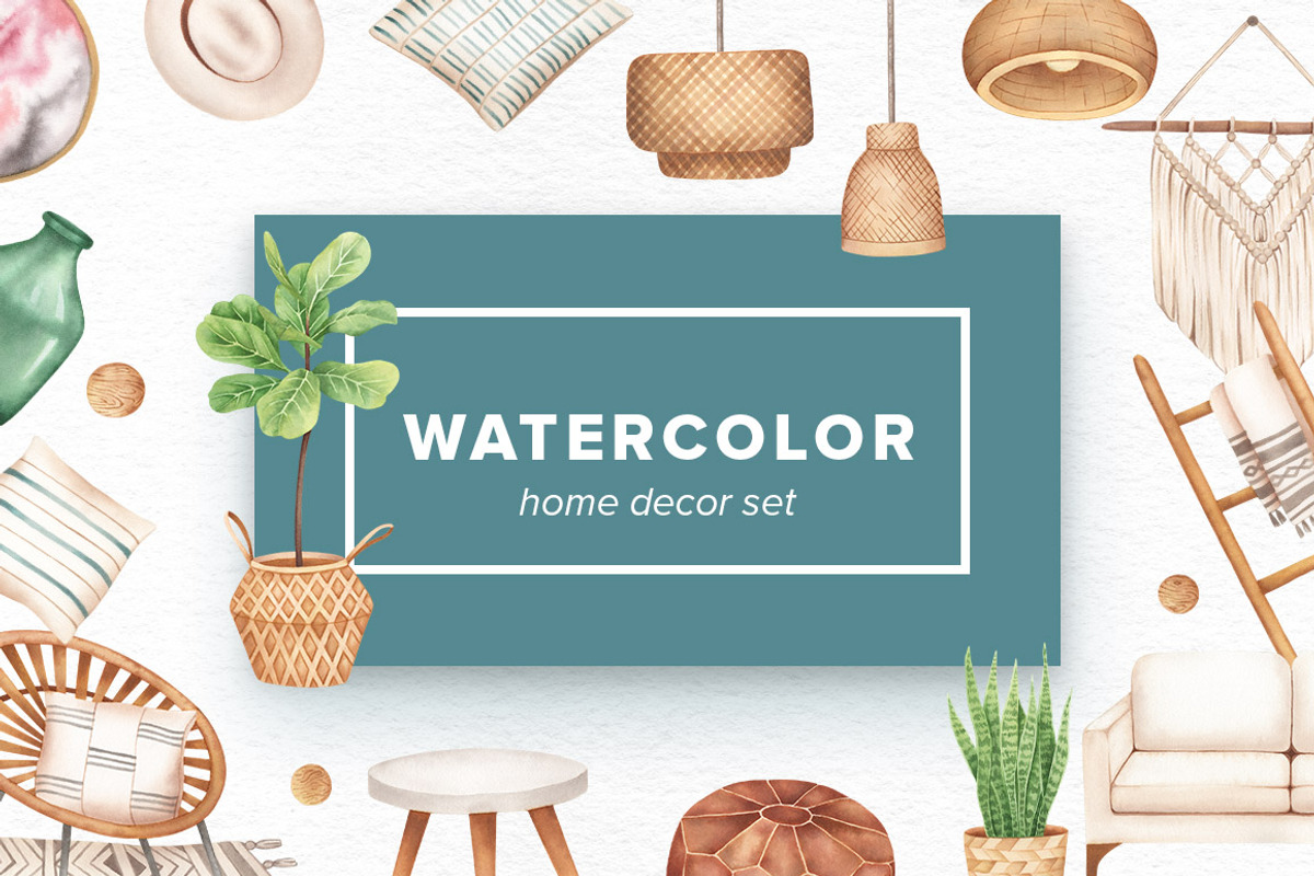 Watercolor Home Decor Set, an Object Graphic by Kotulska (Photo 1 of 7)